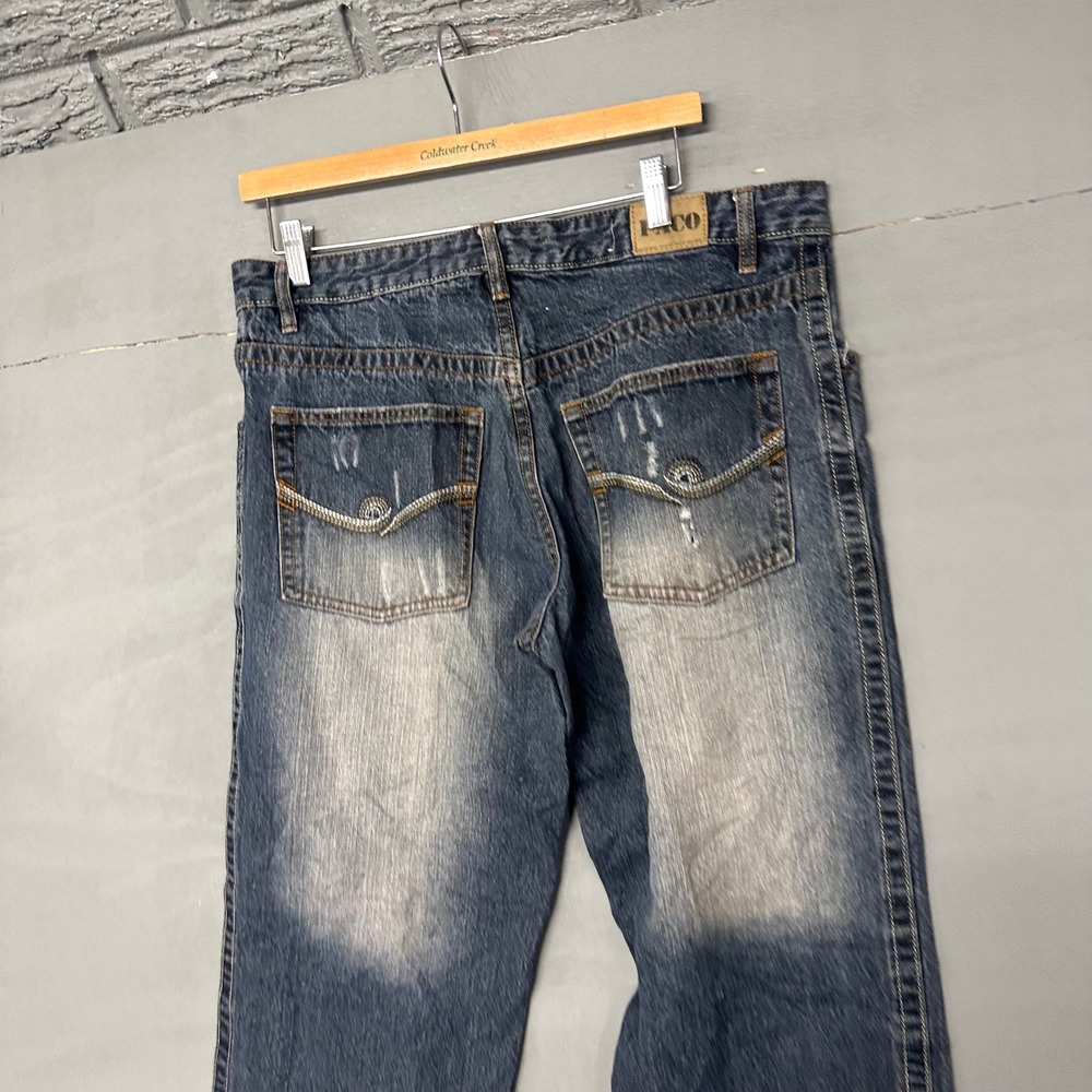 Paco Jeans Mens 33x30 Blue Distressed Straight Leg Y2K Streetwear Denim Pants